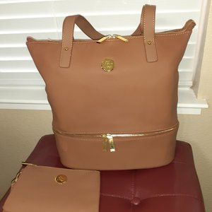 Joy Mangano Double Decker Leather Purse - Cognac